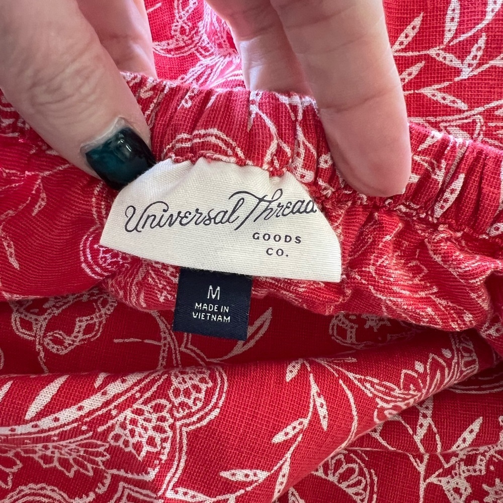 Picnic Red White Paisley Floral Wrap Midi Skirt M Tie Waist - Picture 3 of 12
